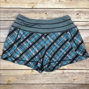 Athleta Plaid Lined Running Shorts XXS Gray Blue